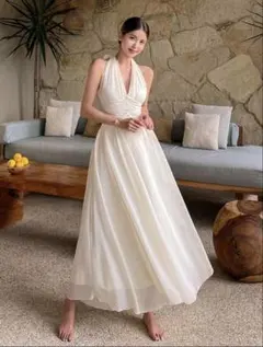 DAZY 白 ワンピース キャミソール ロング リボン SHEIN