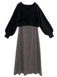 【いいね不要】GRL シャギーニットトップス×キャミワンピースセットアップ