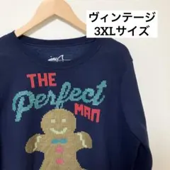 【ヴィンテージ】クリスマススウェット　ネイビー　3XLサイズ　ださかわ　裏起毛