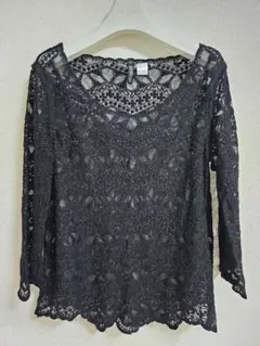 H&M レース トップス ブラック 七分袖 Sサイズ
