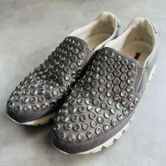 PRADA クリスタル ビジュー スニーカー スリッポン レザー 22.5cmのサムネイル