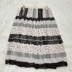 美品✨ パッチワーク 花柄 総柄 フレア ロング スカート 上品 大きめ