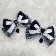 ♡ 리본 헤어클립 헤어장식 아이돌 메이드콘 카페 블랙 ♡