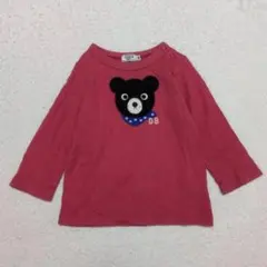 ミキハウス ダブルB 長袖Tシャツ 80 くま アップリケ ワッペン 赤 ロンT