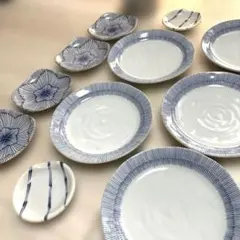 和の食器セット　小皿　中皿　インディゴブルー系　年末年始　お正月　忘年会等