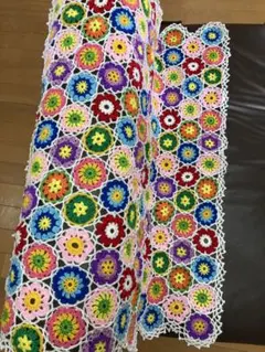 お花畑のブランケット　モチーフ編み　手編み