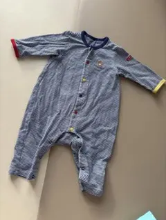 ミキハウス ストライプ柄ロンパース（クマ刺繍）70