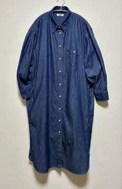 ユニクロU デニムロングワンピース コート　シャツワンピースM ネイビーゆったり