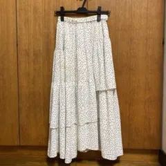 フレアロングスカート ホワイト/ブラック ドット柄 サイズ38