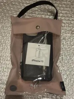 ajew ブラック レザー iPhone15ケース ストラップ付き