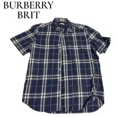 「美品」BURBERRY BRIT チェック柄 半袖シャツ ネイビー Lのサムネイル