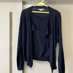 紺色HUMANWOMANカーディガン付きセーターM