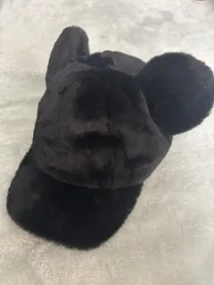 美品　ディズニー　ファーキャップ　ミッキー　黒