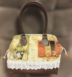 【ハンドメイド】猫ちゃんクラシカルミニバッグ