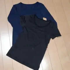 ユニクロ 　ヒートテック　２枚セット　紺色長袖+グレー黒ボーダー半袖　110