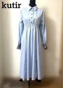 美品✨kutirレトロワンピース サイズMつけ襟なしロング丈 ジャガード袖 清楚のサムネイル
