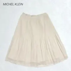 ミッシェルクラン　フレアレーススカート　ベージュ　M プリーツ　ひざ丈　可愛いのサムネイル