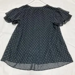 DRESKIP ブラック ドット柄 フリル袖ブラウス