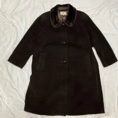 エコファー襟付き レオパード柄ロングコート M／ブラウン 古着レトロ