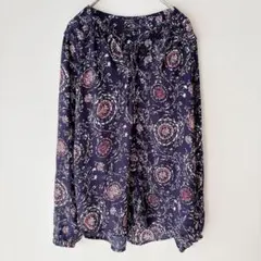 美品 アンテイラー ブラウス シャツ 花柄 ネイビー 長袖 XS お出かけ
