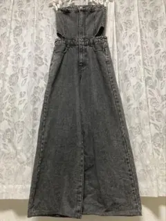 デニム ベアトップ サロペット オールインワン