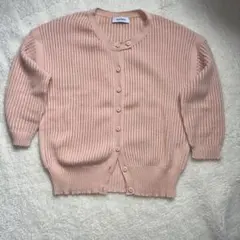 リブ編みピンク長袖カーディガン Mサイズ