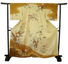 美品 縮緬地 金彩加工染 附下げ・訪問着（正絹）仕立上り＜HH2342＞