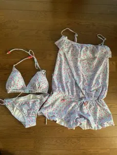 11L 水色花柄ワンピース水着セット
