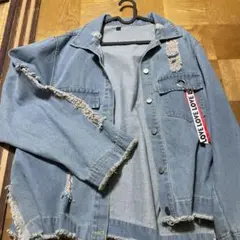フリンジ加工 ライトブルー デニムジャケット