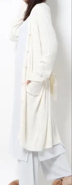 【春】ジェラートピケ　アイボリー ロングカーディガン　羽織り