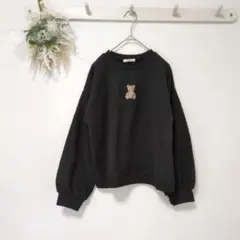ルティーク 【M】 スウェットトレーナー ワンポイント刺繍 くま シンプル 黒