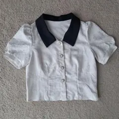 SHEIN パールボタン半袖パフスリーブシャツブラウス S