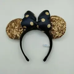 ディズニー カチューシャ　ミニー　スパンコール　金　黒