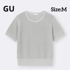 【美品】GU シアーラメセーター（半袖) M ライトグレー 黒 356440のサムネイル
