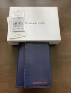 CK CALVIN KLEIN ネイビー BOX型小銭入れ付き 三つ折り財布