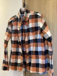 GU オレンジ黒チェック柄長袖シャツ XL
