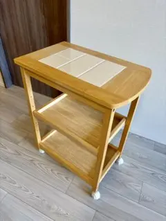 希少】美品 森のサーカス 木製キッチンワゴン タイルトップ キャスター