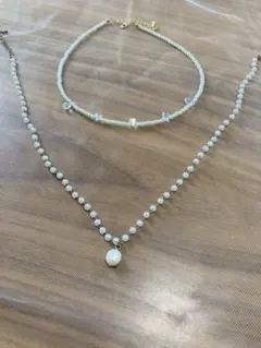 パールとクリスタルのネックレス Set