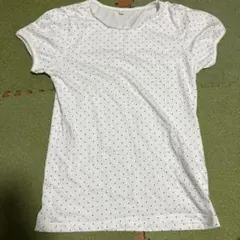 ホワイト ドット柄 Tシャツ 160(古着）のサムネイル