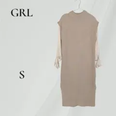 GRL 袖ブラウスドッキングニットワンピース S　グレー