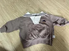セーラー襟 くま刺繍トレーナー ブラウン90 男の子女の子
