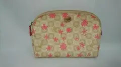 本物【COACH】コーチ ポーチ　ホワイトピンク花柄化粧ポーチレディース