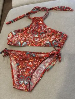 ペイズリー柄 セパレートビキニ 赤