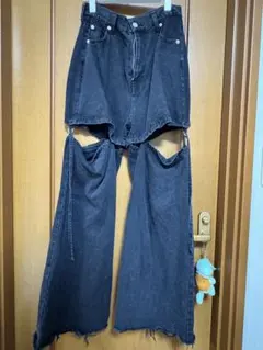 CHICO ダークグレー ハイウエストデニムパンツ