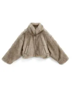 ベージュ ファーコート 襟付き