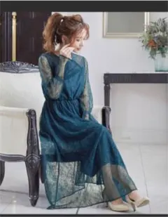 チュールレースロング結婚式ワンピースドレス