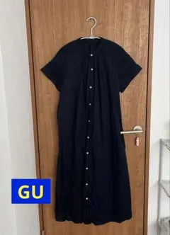 GU ネイビー 半袖 シャツワンピース ロングワンピース