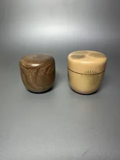 [最終価格] 茶道具　棗　菊花紋様蒔絵　木地(エンジュ) 2点セットのサムネイル