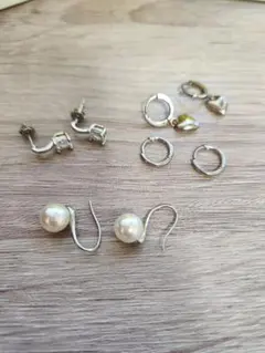 ピアス ハート リング パール 4セット