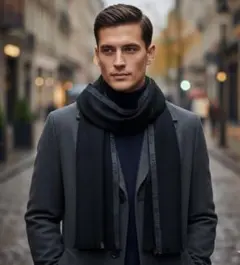 春・秋向 シルク混ウール地 ジョルジオアルマーニ ストール ロゴライン入り